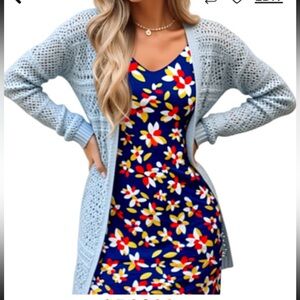 LOVE ELLIE duster sweater light Cardigan dusty blue NWOT Med